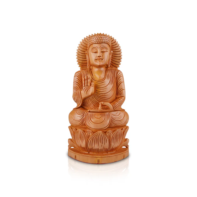 Buddha Wooden Statue - 12 x 6 Inches